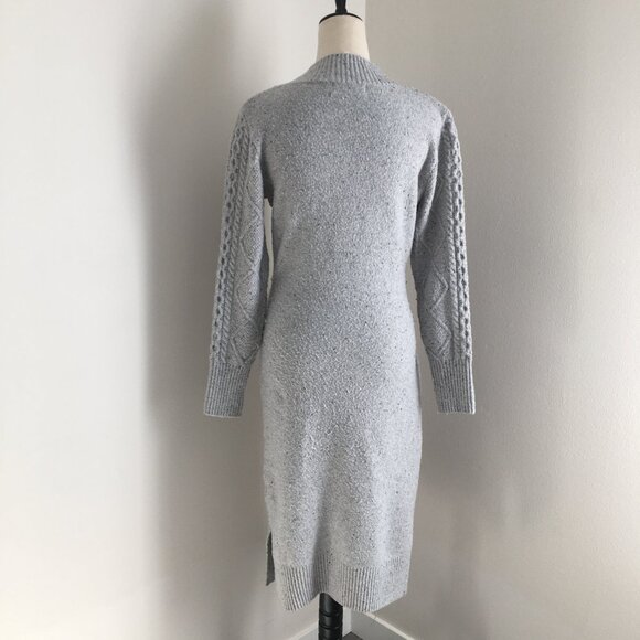 LUCKY BRAND Long Sleeve Gray Mixed Knit Mock Neck Slit Hem Sweater Dress - Picture 9 of 13